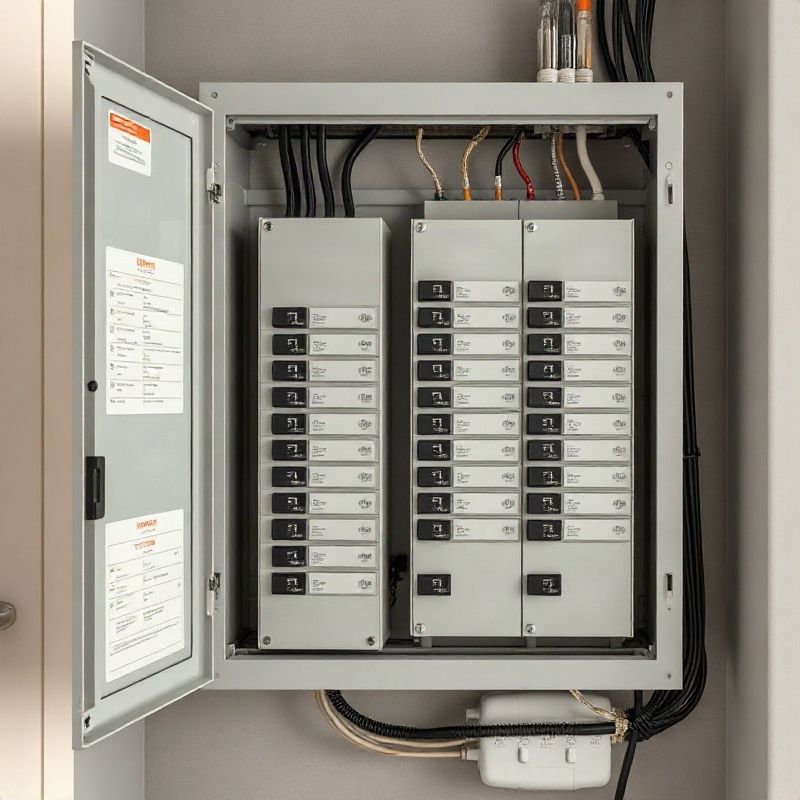 Tablero eléctrico organizado con disyuntores etiquetados en una vivienda uruguaya